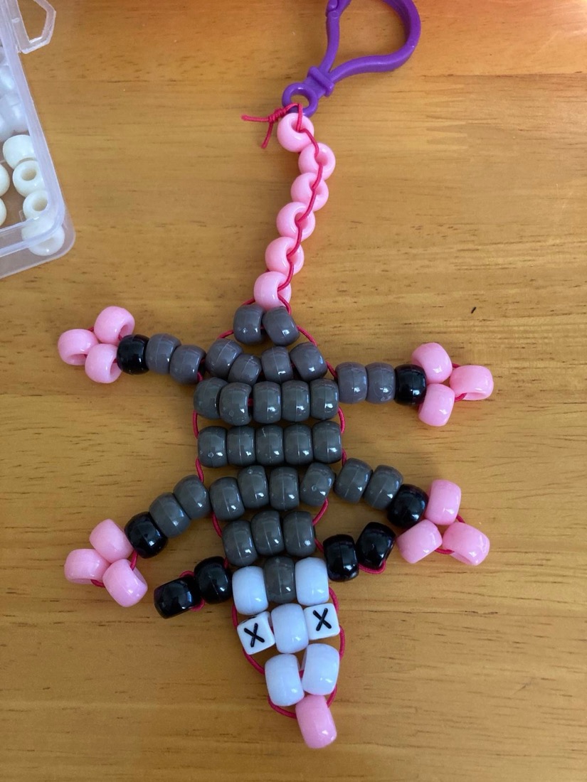 A 3D pony-bead charm beaded by Laila